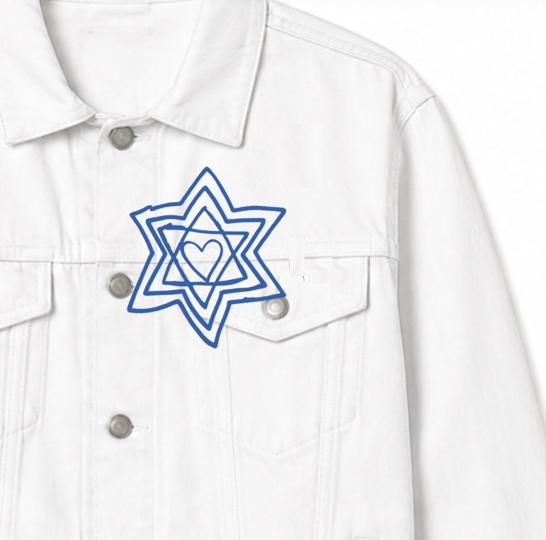 White denim jacket with the hand-drawn star-heart