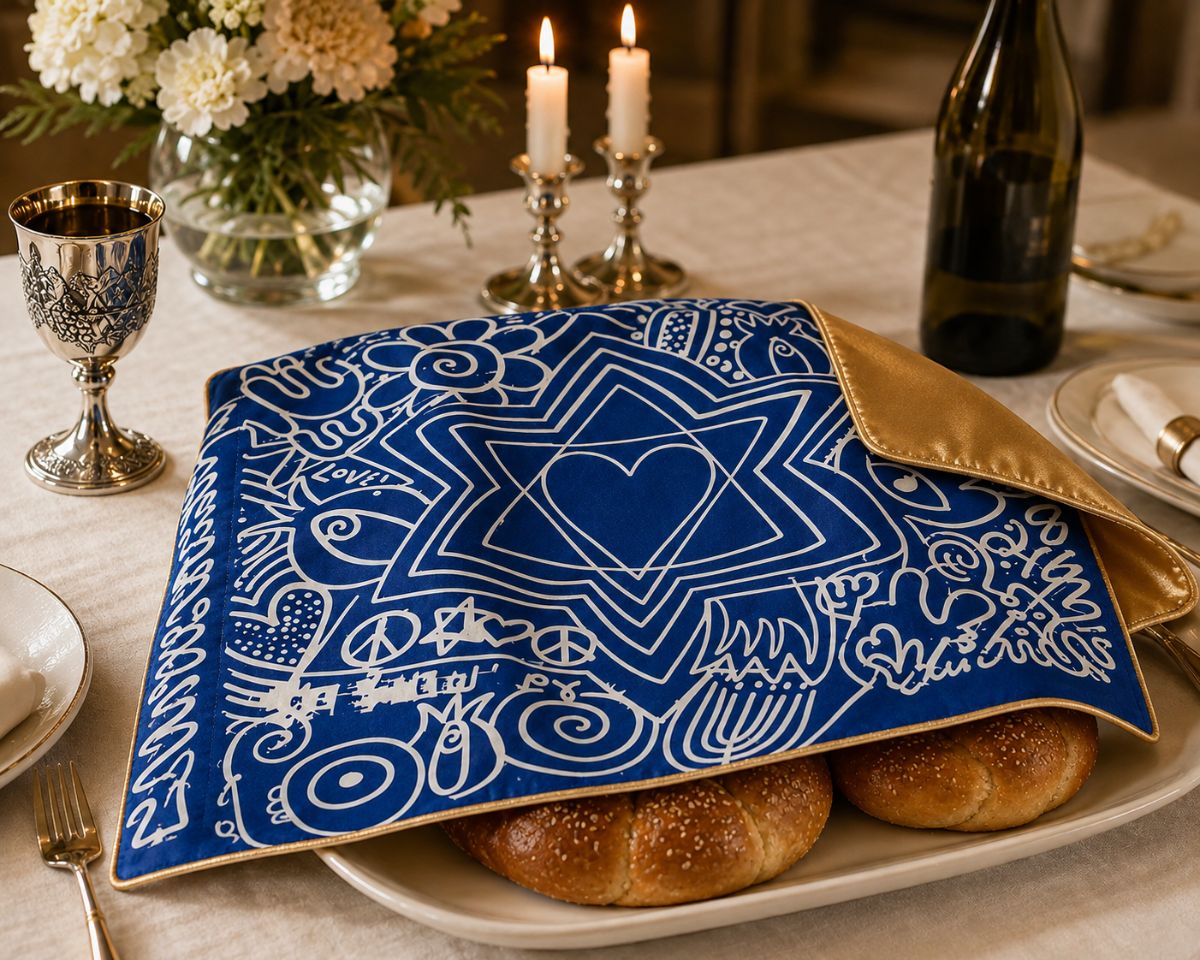 Challah cover on the Shabbat table